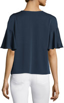 Thumbnail for your product : Milly Cascade-Sleeve V-Neck Blouse, Navy