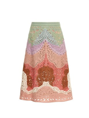 Valentino Rainbow embroidered midi skirt