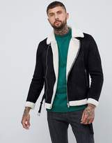 Thumbnail for your product : Bershka faux suede biker jacket in black