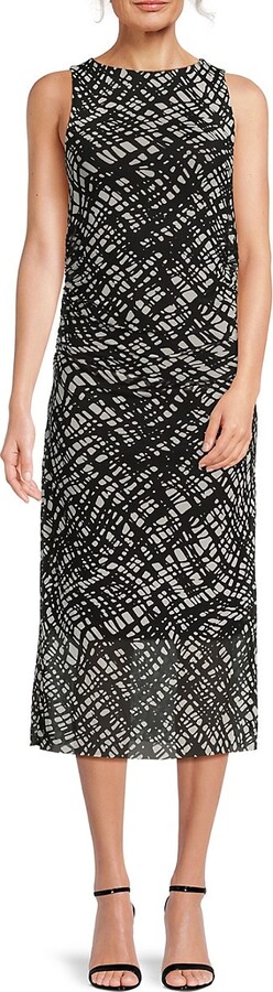 Printed Jewel Neck Midi-Dress