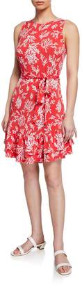 MICHAEL Michael Kors Petani Coral-Print Ruffle-Hem Tank Dress