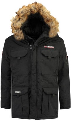 Geographical Norway Bottle Warm Parka with Faux Fur Hood and Pockets