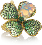 Thumbnail for your product : Lydia Courteille Four Leaf Clover 18-karat gold, opal and tsavorite ring