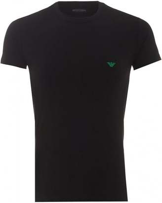 Emporio Armani Mens T-Shirt Small Green Eagle Logo Black Slim Fit Tee
