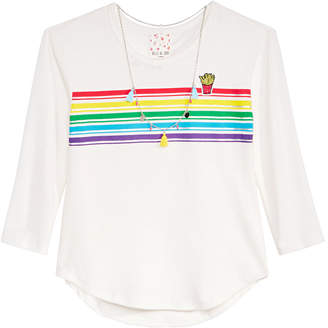 Belle Du Jour Big Girls Rainbow Striped Top & Necklace