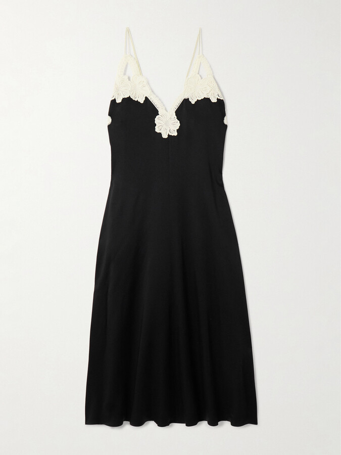 Jil Sander Guipure Lace-trimmed Satin Midi Dress - Black