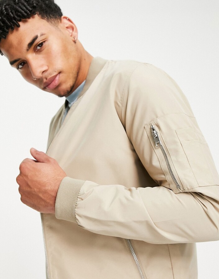 Jack and Jones Essentials zip through bomber jacket in beige - ShopStyle  Outerwear