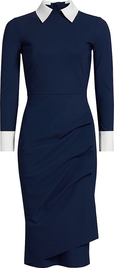 Women's Ferflo Bic Collared Cocktail Dress - Blue Notte And White - Size 12