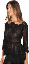 Thumbnail for your product : Marchesa Off the Shoulder Beaded Lace Peplum Top with 3/4 Sleeves and Lace Ladder Detail