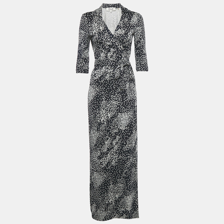 Diane Von Furstenberg Midnight Blue Printed Silk Jersey Wrap Dress S