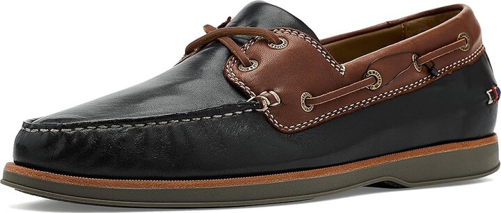 Johnston & Murphy Monaco 2-eye Boat Shoes Men's Shoes Black/Brown Sheepskin : 9.5 M (D), Leather