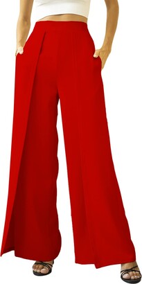 Woman's Casual Full-Length Loose Pants - Solid Stretchy High Waist