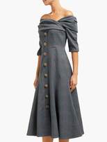 Thumbnail for your product : Erdem Iman Off-the-shoulder Plaid Twill Midi Dress - Womens - Grey Multi