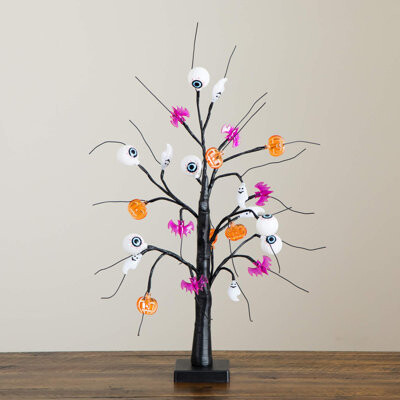 2Ft. Pre-Lit Artificial Halloween Eyeballs, Ghosts, Bats & Pumpkins 24 LED Lighted Ornament Tree
