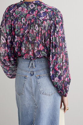 Etoile Isabel Marant Kiledia Gathered Floral-print Georgette Blouse -  Purple - ShopStyle Tops