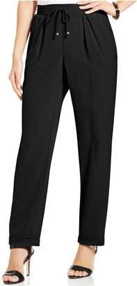 NY Collection Drawstring Pleated-Front Pants