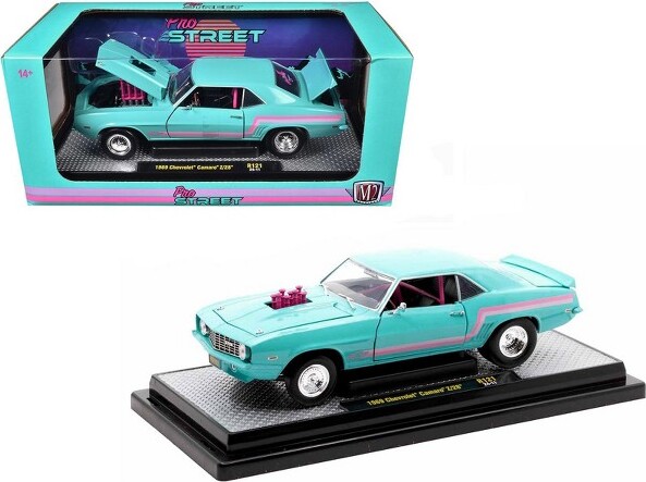 M2 Machines 1969ChevroletCamaroZ/28LightBluewithPinkStripes"ProStreet"LimitedEdition1/24DieCastModelCarbyM2Machines