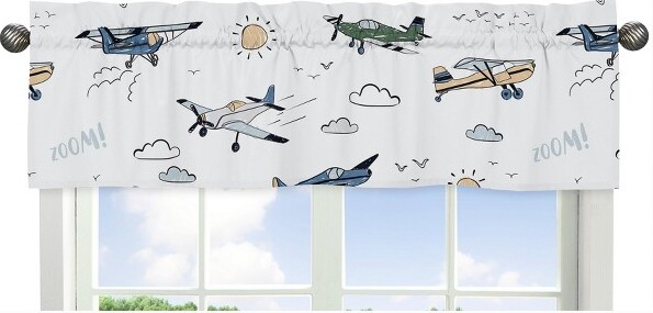 Sweet Jojo Designs SweetJojoDesignsBoyWindowValanceTreatment54in.VintageAirplaneGreenBlueandYellow
