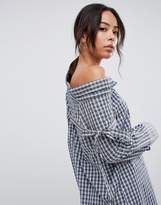 Thumbnail for your product : Daisy Street Tall Gingham Off Shoulder Shirt