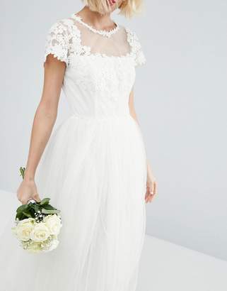 ASOS Bridal Lace Applique Mesh Midi Prom Dress