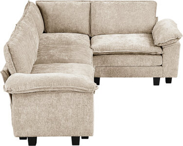 Modern 4 Modular Sectional In Taupe Chenille, Plywood Frame Structure, High Foam Over Pocket Coils For Comfort, Adjustable Armrest Pillows, Reversible