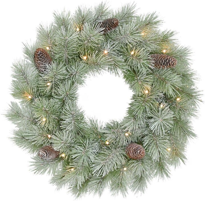 24 in. Pre-Lit Battery-Operated Flocked Artificial Christmas Wreath