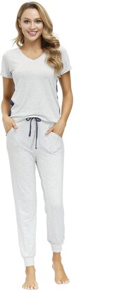 Echo Lounge Set for Women-Knit Short Sleeve V-Neck Tee and Sweat Pant w/Pockets