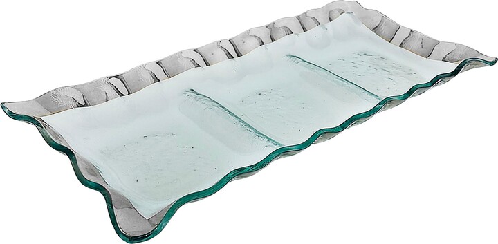 1stDibs Annieglass Roman Platinum 3-section Hors D'oeuvres Serving Tray, Ruffled Edge
