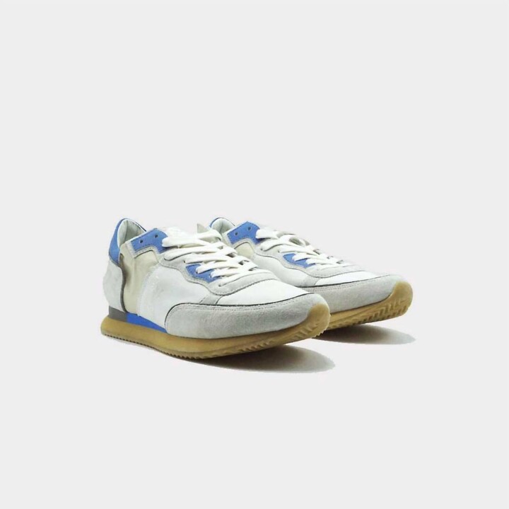 Philippe Model Men's Tropez Mondial Vintage 70 Sneakers In White Blue
