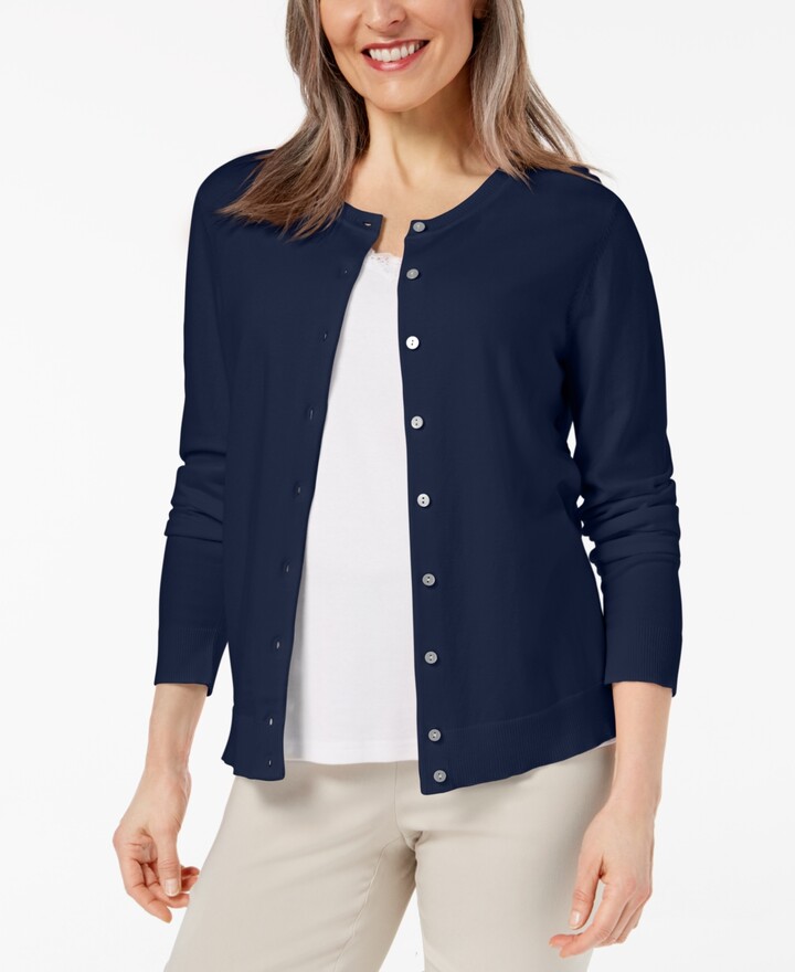 bright blue cardigan