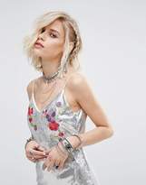 Thumbnail for your product : Glamorous Cami Slip Dress In Metallic Silver With Floral Embroidery