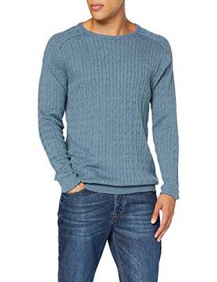 Selected Men's SHHCLAY CABLE CREW NECK Jumper, Blue (Blue Mirage), Large