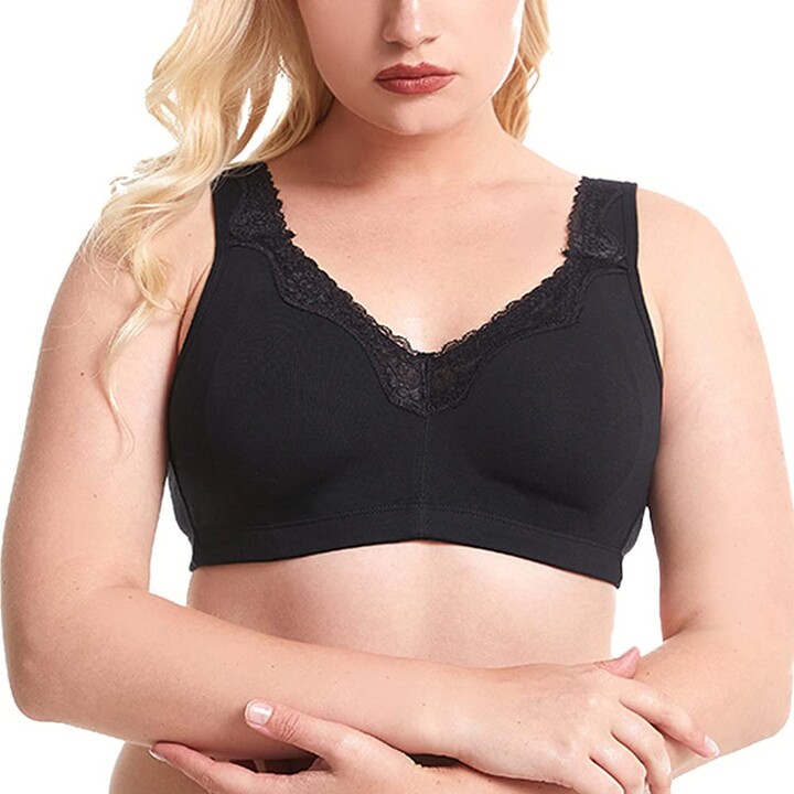 TELIMUSSTO Women's Plus Size Soft Cotton Lace Bra Full Coverage Wirefree  Non-Padded - ShopStyle