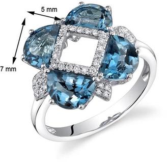 Ice 3 1/2 CT TW London Blue Topaz 14K White Gold Fashion Ring with Diamond Accents