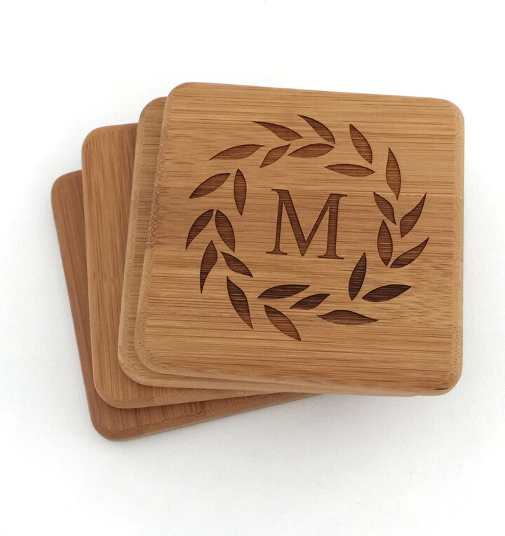 Etsy Monogram Coasters - Bamboo Coasters Personalized & Engraved With Name Or House Warming Wedding
