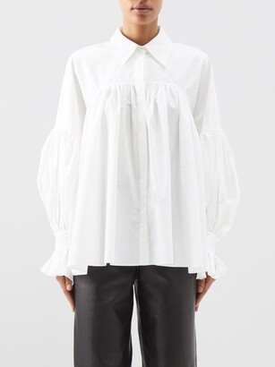 KHAITE Collie Balloon-sleeve Washed Cotton-poplin Shirt - ShopStyle