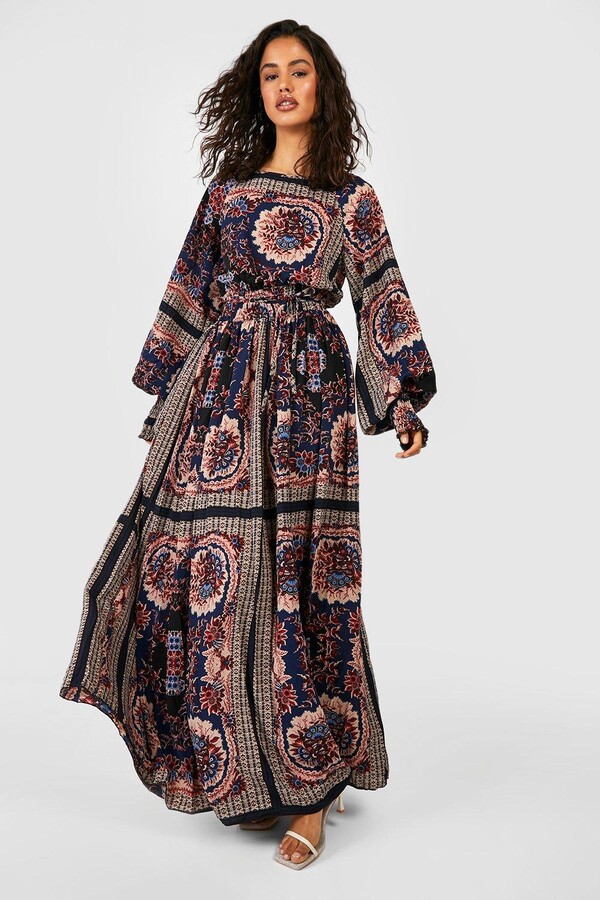 boohoo Shirred Waist Scarf Print Maxi Dress - ShopStyle