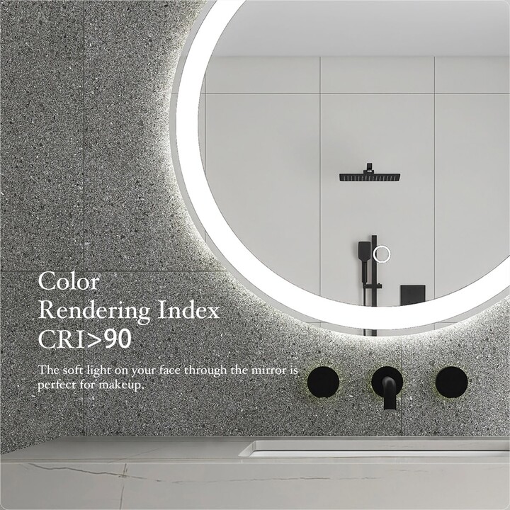 24 in. Round WallMounted Dimmable LED Bathroom Vanity Mirror with
