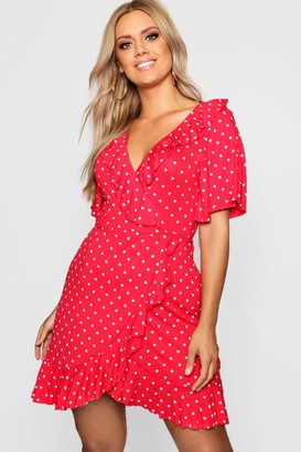 boohoo red frill dress