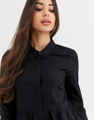 ASOS Tall DESIGN Tall cotton mini smock shirt dress in black