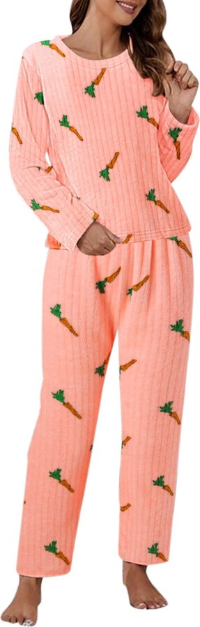 HZMM Bedhead Pajamas plus Size Women Casual Pajamas Sets Coral Fleece Long  Sleeve Tops And Long Pants Radish Printing Sleepwear Two Piece Set  Christmas Toddler Slippers Girls (Pink - ShopStyle