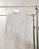 Thumbnail for your product : Pimkie roll neck jumper with lettuce edge in grey