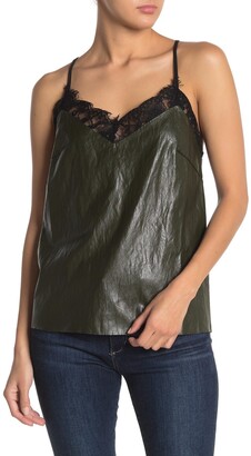 FRNCH Faux Leather Lace Trim Tank Top