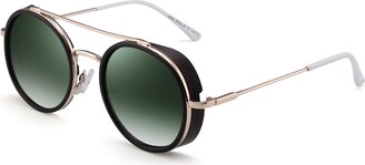 Jim Halo Retro Round Steampunk Sunglasses for Women Men Circel Lens Metal Frame (Coffee Frame/Gradient Green Lens)