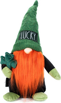 Design Styles Rae Dunn Lucky St. Patrick''s Day Plush Gnome with Beard Holding Shamrock