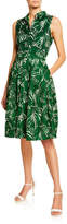 Thumbnail for your product : Samantha Sung Claire Maui Palm-Print Collared Sleeveless Shirtdress