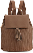 Thumbnail for your product : Neiman Marcus Woven Saffiano Tassel Backpack, Khaki