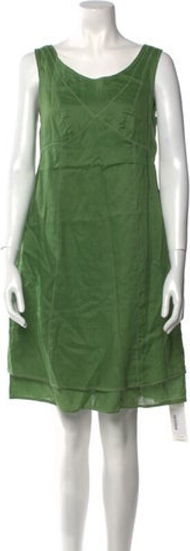 Rene Lezard Tent Dress Green Pleated Accents Sleeveless with Scoop Neck Concealed Zip Closure at Back