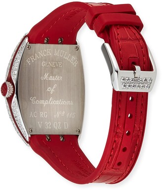 Franck Muller Lady Vanguard Watch with Diamonds & Alligator Strap, Red