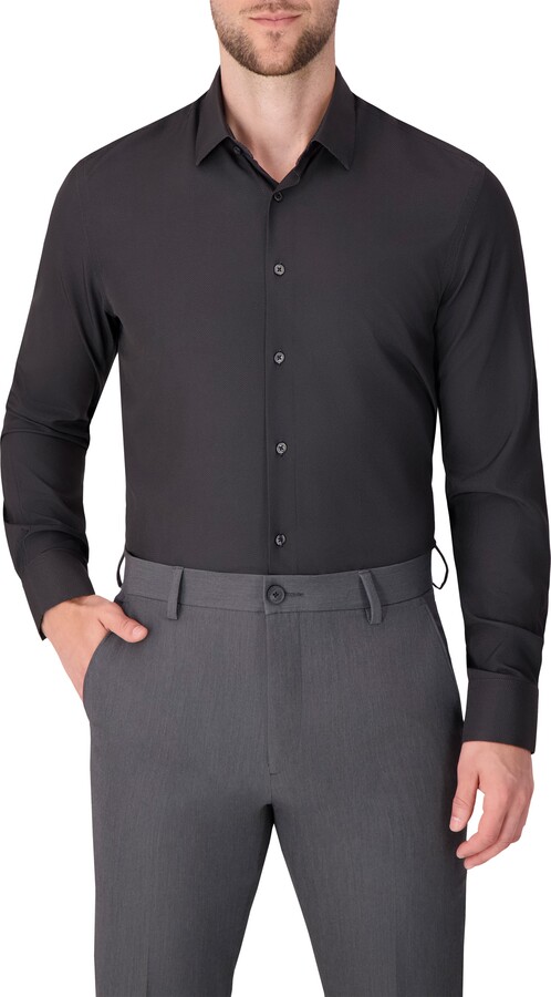 Report Collection Herringbone Print Slim Fit Stretch Dress Shirt